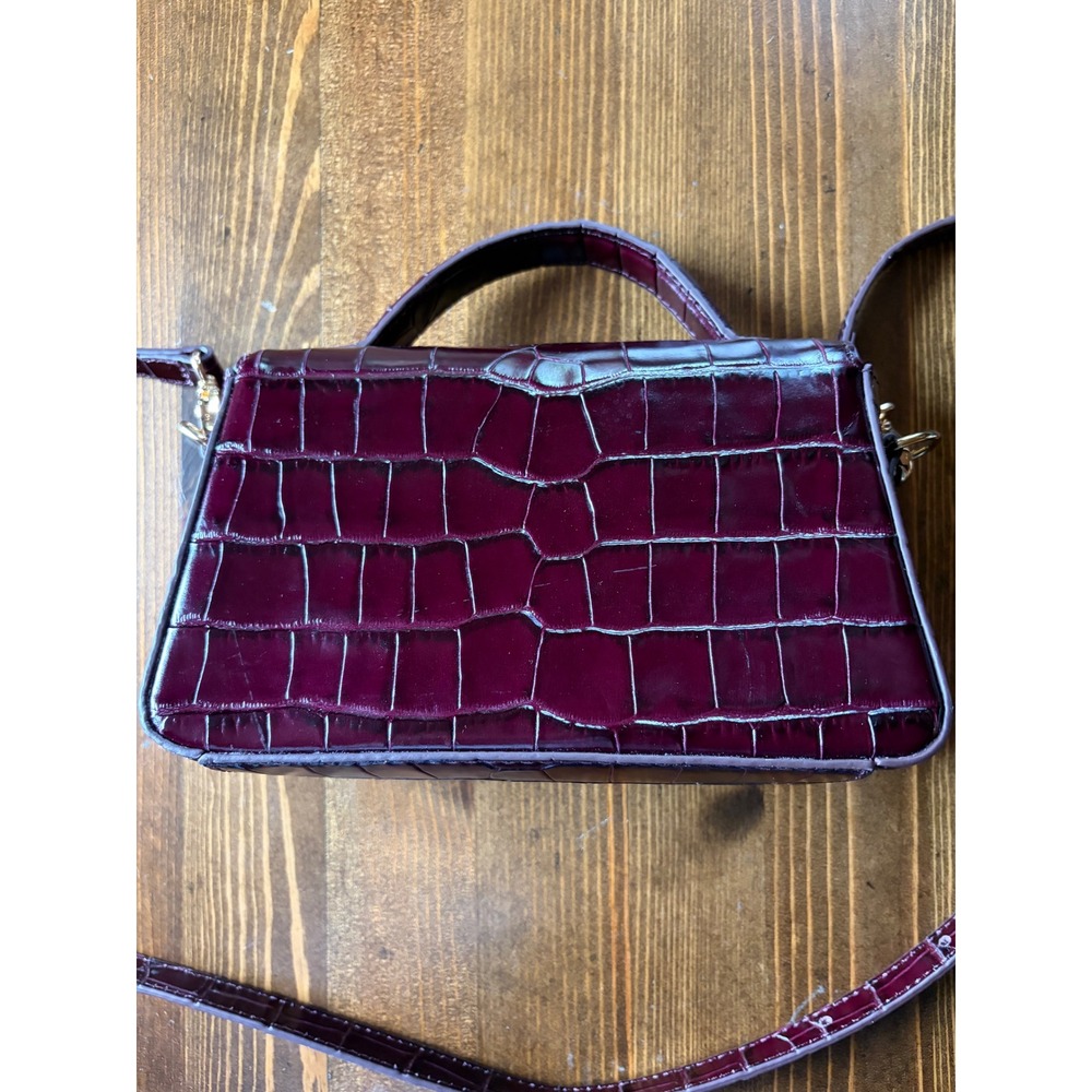 J.Crew Small Edie Top-Handle Bag Italian Croc-Embossed Leather Burgundy BX991 - Picture 9 of 14